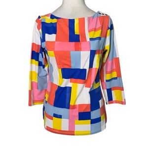 J. McLaughlin Women’s Small Vibrant Multicolor Patchwork Catalina Cloth Blouse